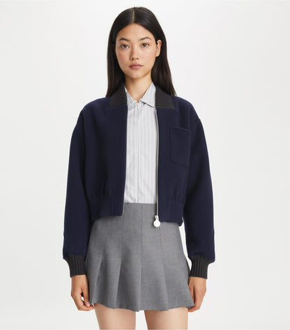 Tory Burch Wool Bomber Jacket - Medium Navy
