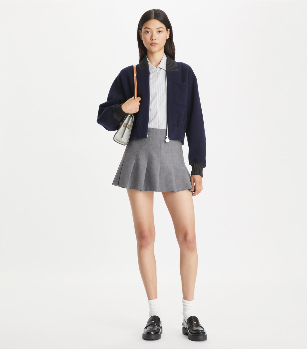 Tory Burch Wool Bomber Jacket - Medium Navy