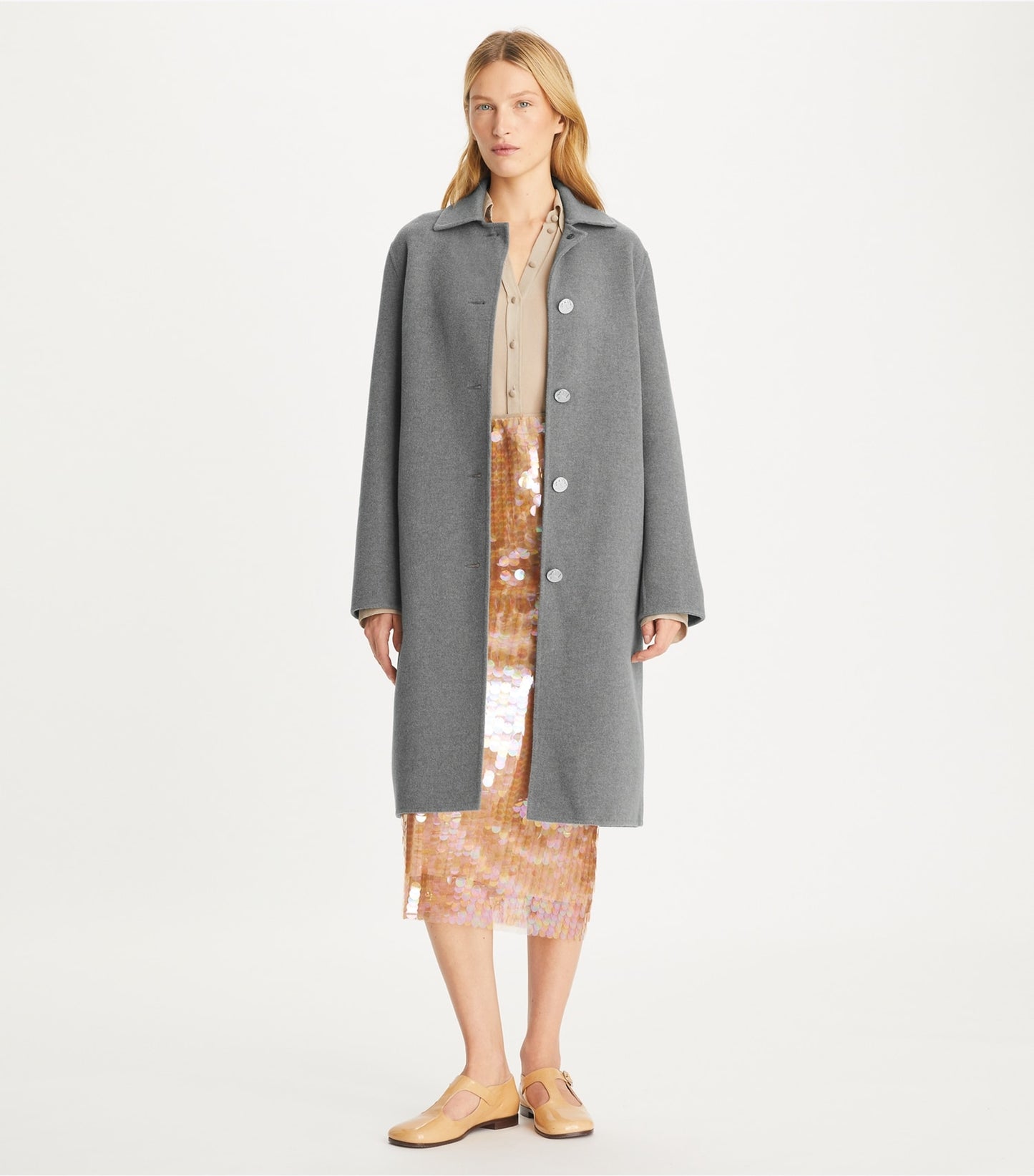 Tory Burch Wool Coat - Flecked Gray
