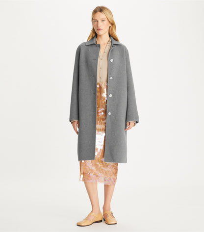 Tory Burch Wool Coat - Flecked Gray