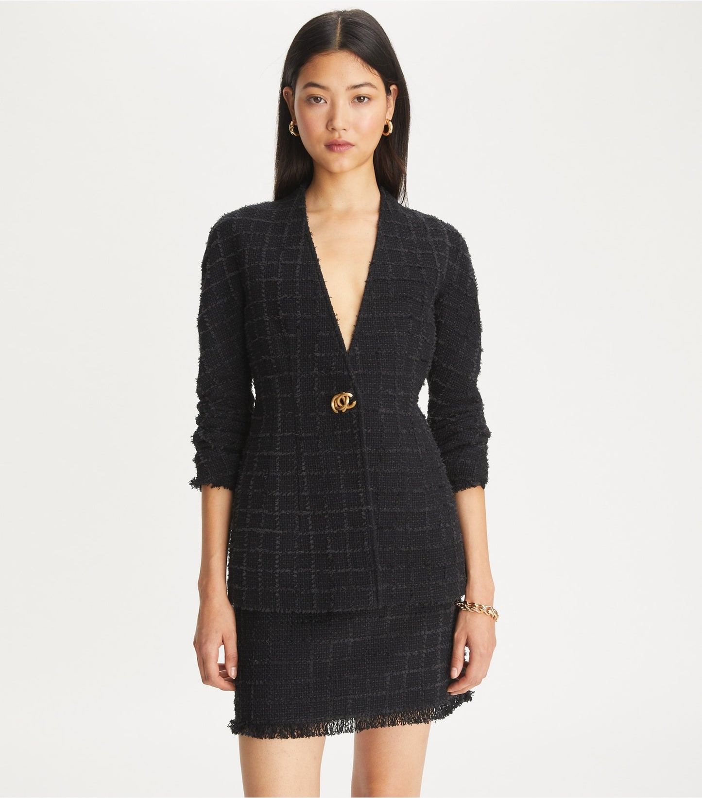 Tory Burch Slim Tweed Jacket - Black/Black