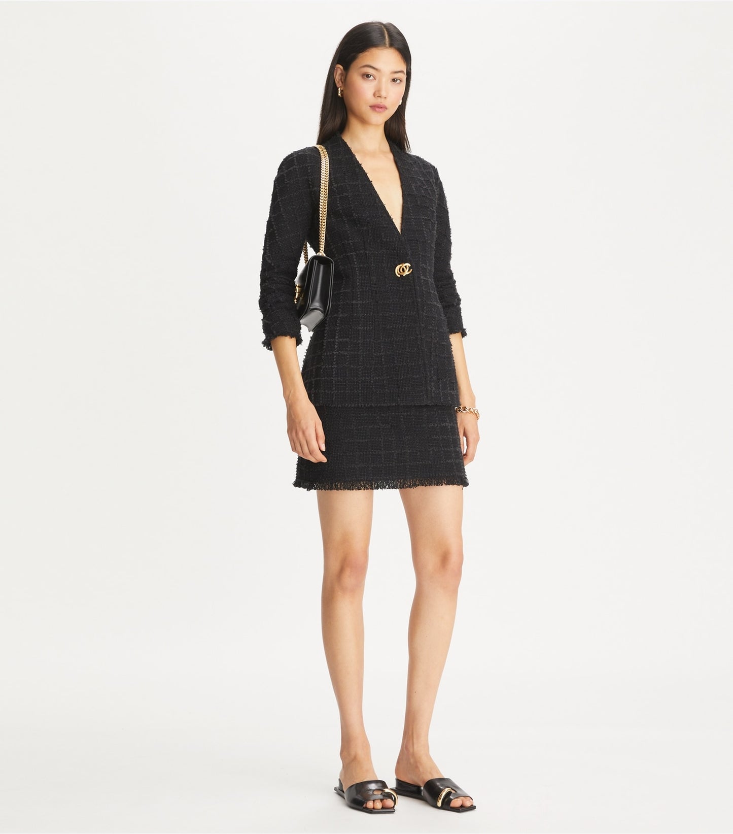 Tory Burch Slim Tweed Jacket - Black/Black