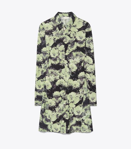 Tory Burch Printed Jersey Polo Dress - Green Pixel Floral
