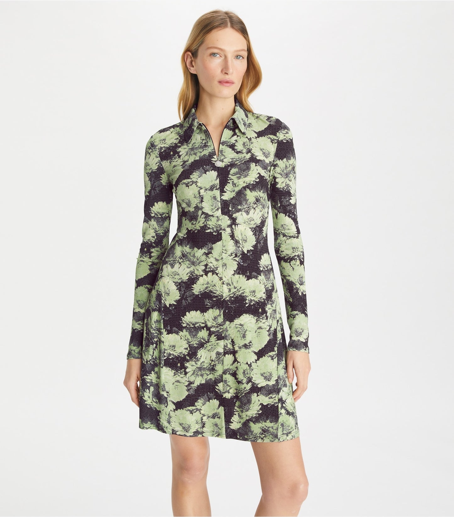 Tory Burch Printed Jersey Polo Dress - Green Pixel Floral