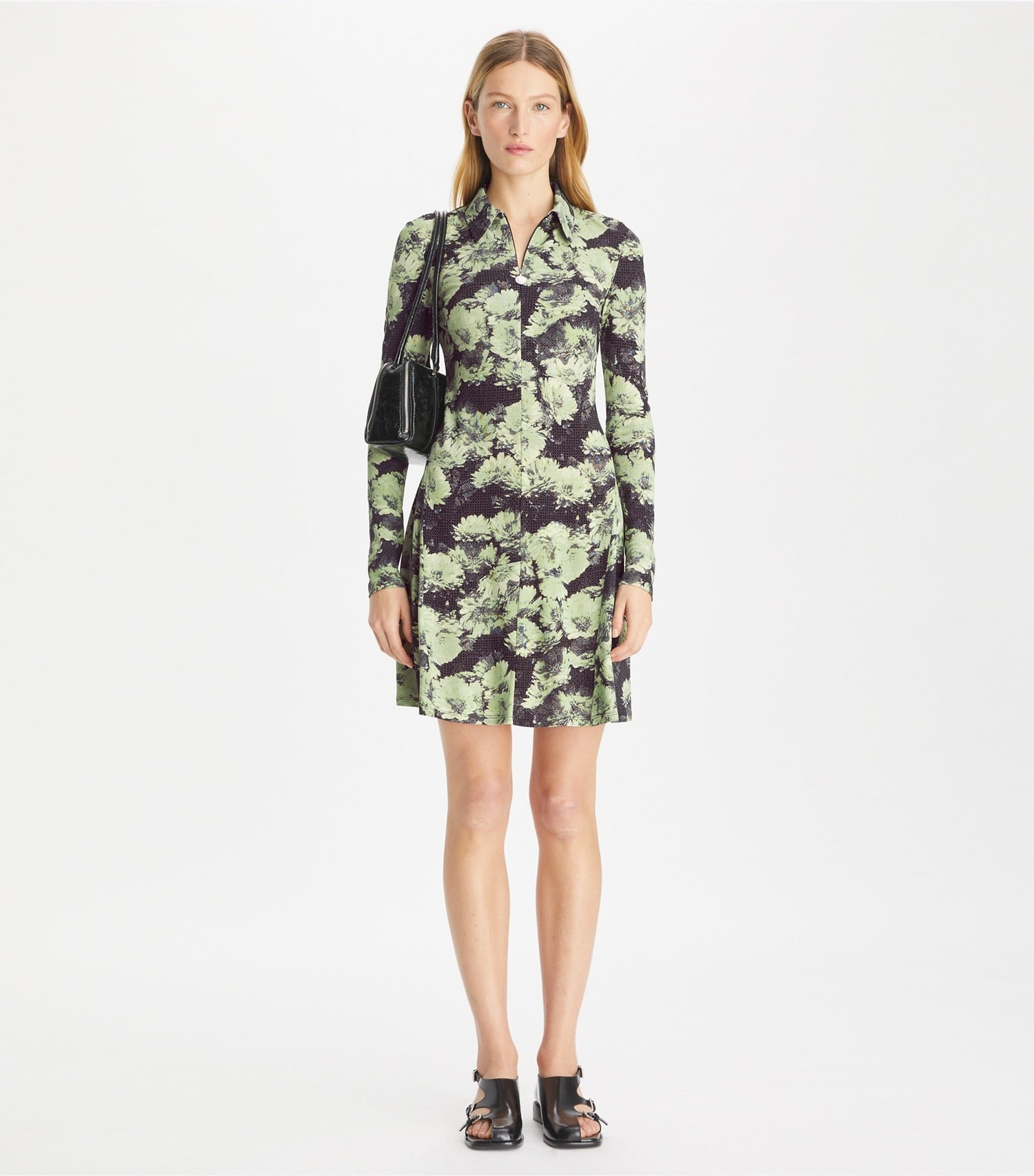 Tory Burch Printed Jersey Polo Dress - Green Pixel Floral