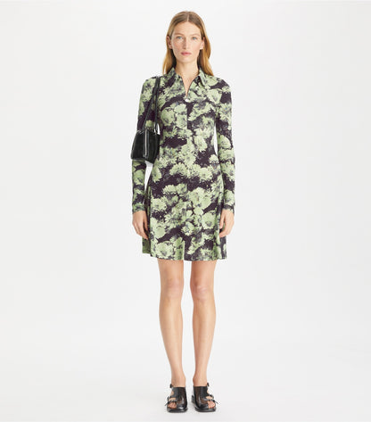 Tory Burch Printed Jersey Polo Dress - Green Pixel Floral