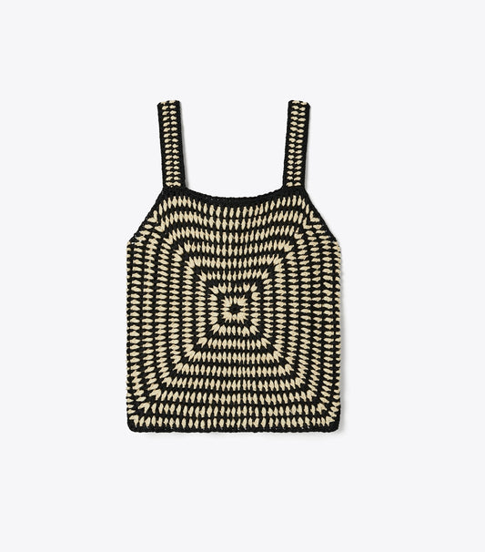 Tory Burch Cotton Crochet Tank Top - Black / White