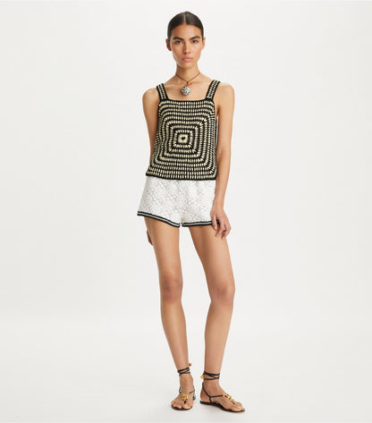 Tory Burch Cotton Crochet Tank Top - Black / White