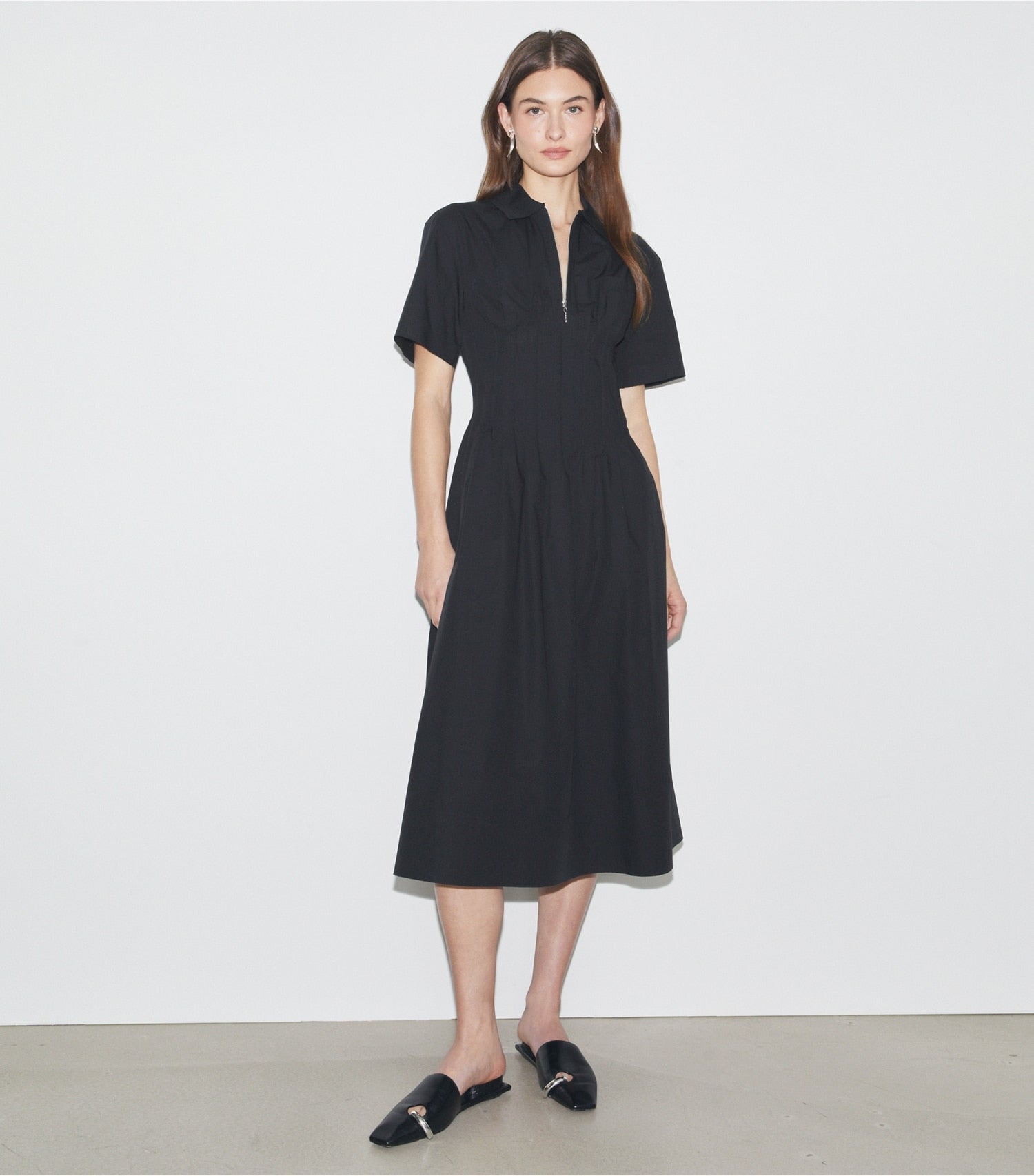 Tory Burch Poplin Pleat-Waist Dress - Black