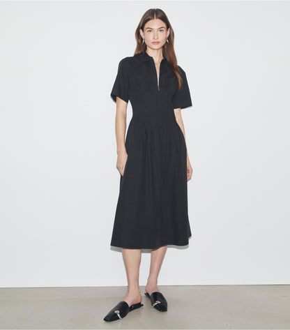 Tory Burch Poplin Pleat-Waist Dress - Black