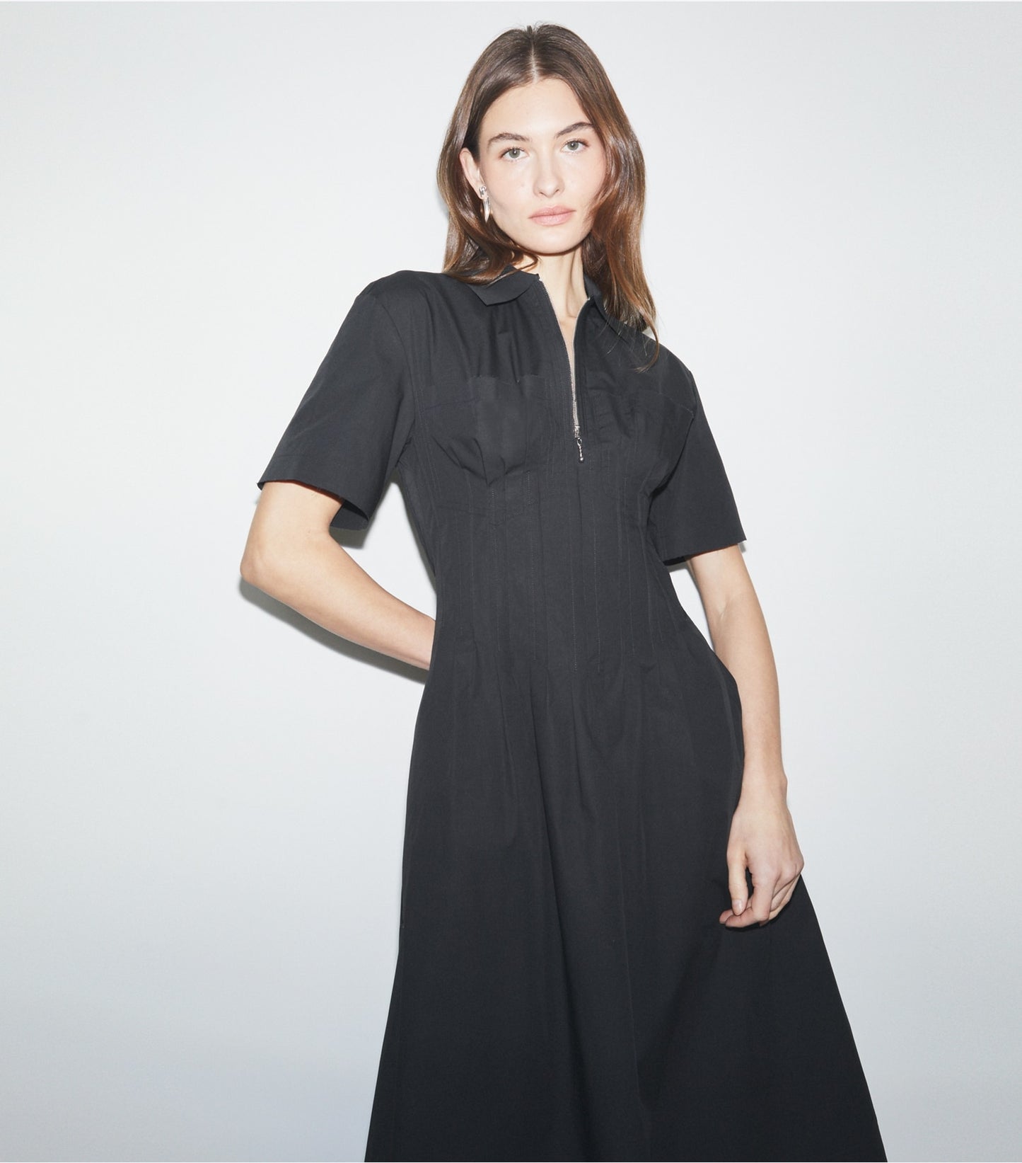 Tory Burch Poplin Pleat-Waist Dress - Black