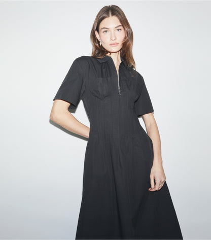 Tory Burch Poplin Pleat-Waist Dress - Black