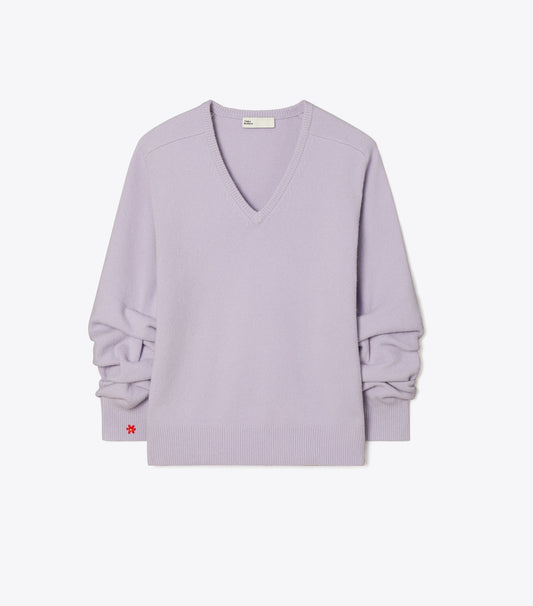 Tory Burch Wool V-Neck Sweater - Lavender Dusk