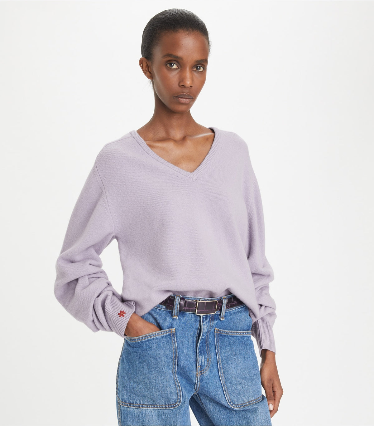 Tory Burch Wool V-Neck Sweater - Lavender Dusk