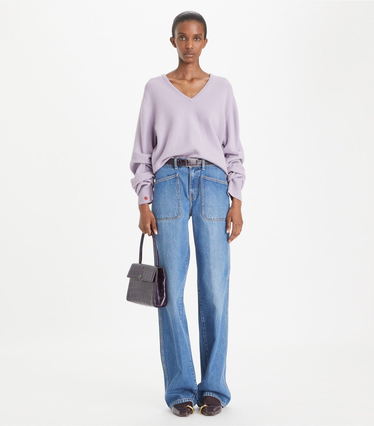 Tory Burch Wool V-Neck Sweater - Lavender Dusk