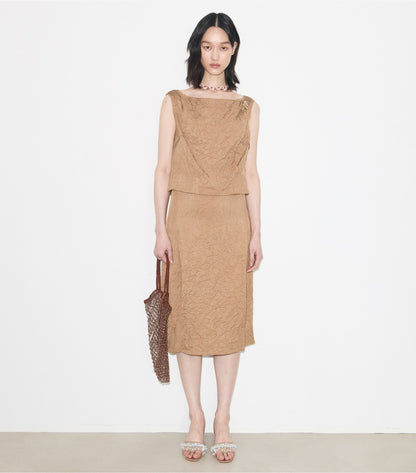Tory Burch Crinkled Viscose Skirt - Taupe