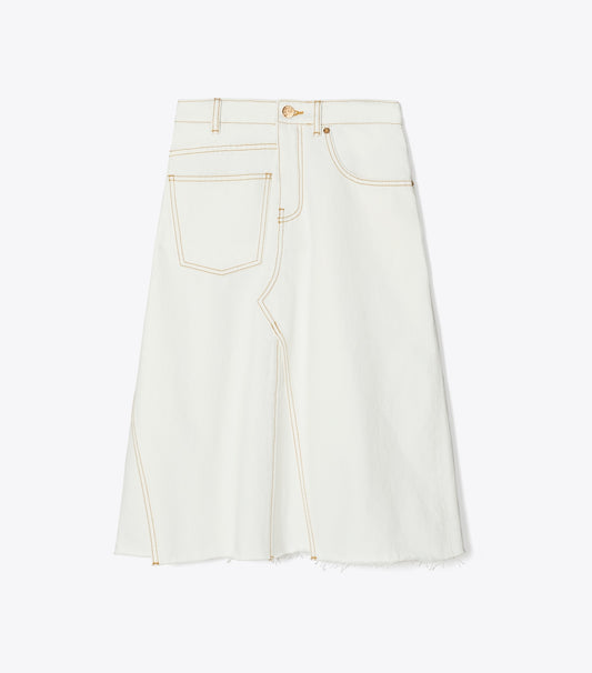 Tory Burch Denim Deconstructed Skirt - White Chalk Wash