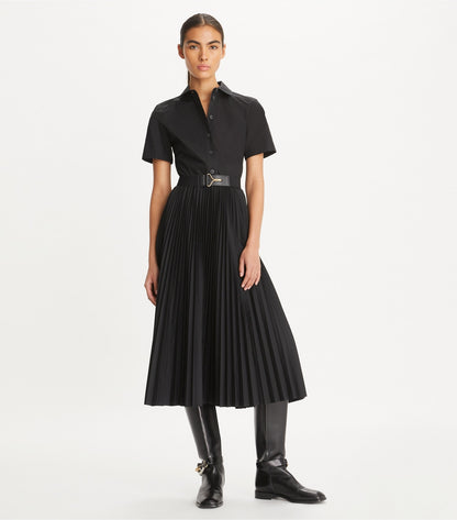 Tory Burch Poplin Pleated Shirtdress - Black