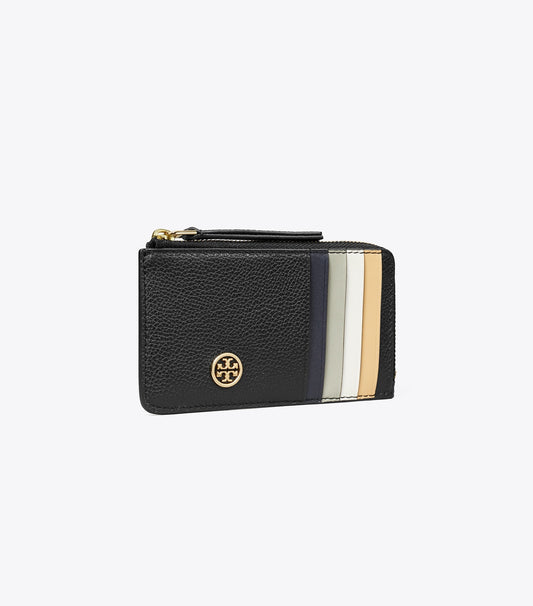Tory Burch Robinson Pebbled Top-Zip Card Case - Black