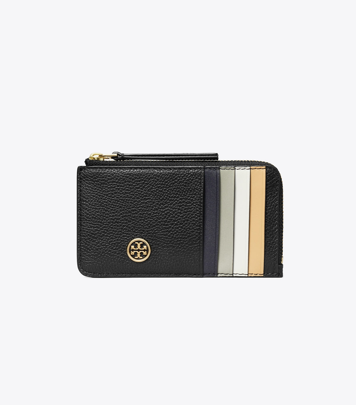 Tory Burch Robinson Pebbled Top-Zip Card Case - Black