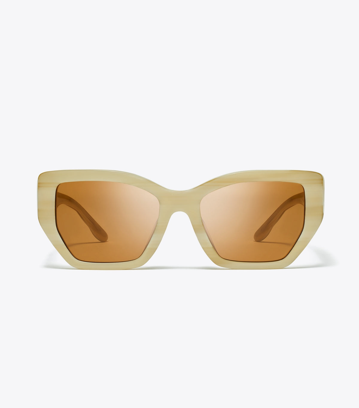 Tory Burch Kira Oversized Geometric Sunglasses - Ivory Horn/Solid Brown