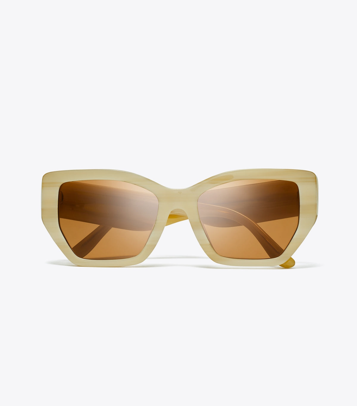 Tory Burch Kira Oversized Geometric Sunglasses - Ivory Horn/Solid Brown