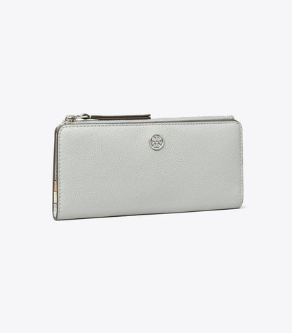 Tory Burch Robinson Pebbled Zip Slim Wallet - Light Granite