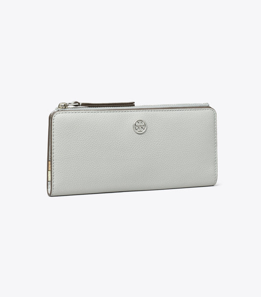 Tory Burch Robinson Pebbled Zip Slim Wallet - Light Granite