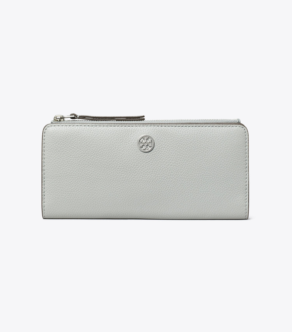 Tory Burch Robinson Pebbled Zip Slim Wallet - Light Granite