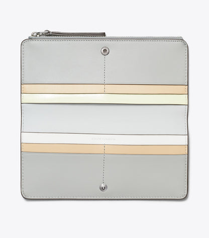 Tory Burch Robinson Pebbled Zip Slim Wallet - Light Granite