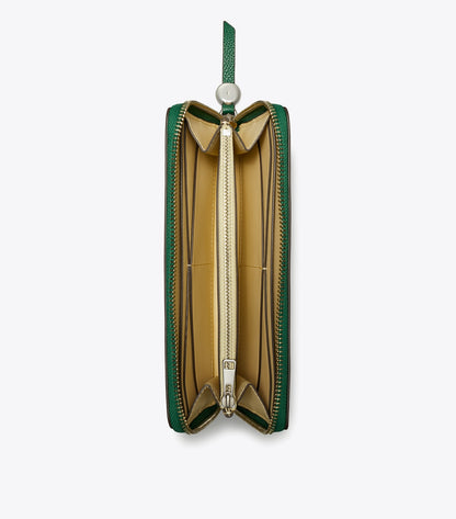 Tory Burch Leather Zip Continental Wallet - Dark Kale
