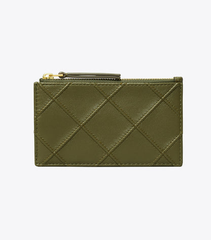 Tory Burch Fleming Zip Card Case - Dark Olive