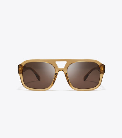 Tory Burch Miller Navigator Sunglasses - Transparent Yellow Brown/Solid Brown