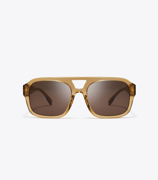 Tory Burch Miller Navigator Sunglasses - Transparent Yellow Brown/Solid Brown
