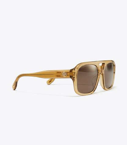 Tory Burch Miller Navigator Sunglasses - Transparent Yellow Brown/Solid Brown