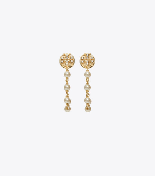 Tory Burch Moondance Pearl and Chain Earrings - Tory Gold / Pearl / Crystal