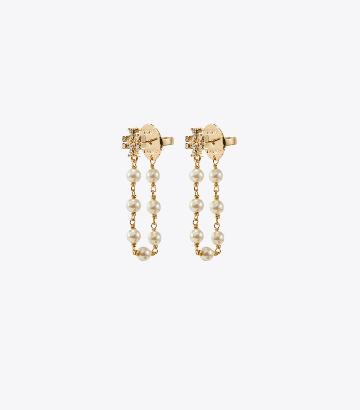 Tory Burch Moondance Pearl and Chain Earrings - Tory Gold / Pearl / Crystal