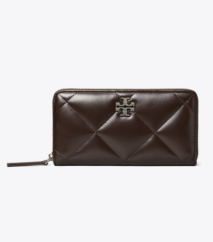 Tory Burch Kira Diamond Quilt Pavé Zip Continental Wallet - Cocoa