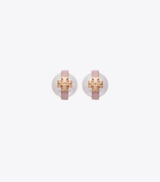Tory Burch Moondance Pearl Stud Earrings - Light Brass / Pearl / Pink