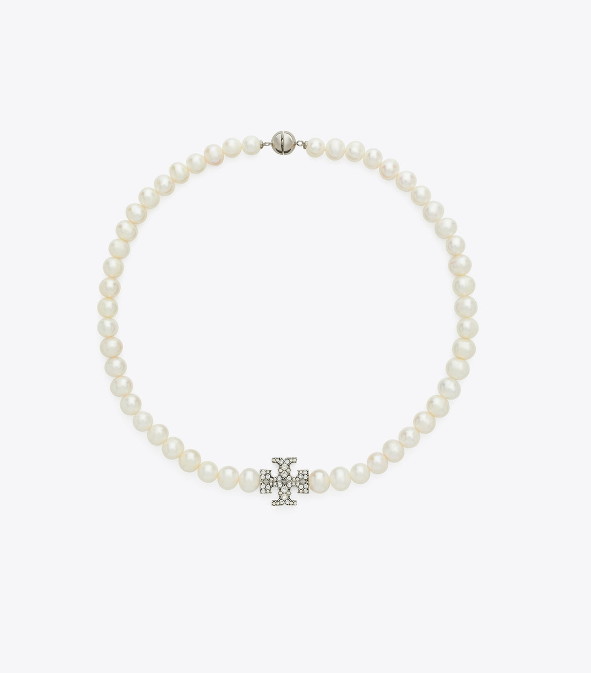 Tory Burch Moondance Pearl and Pavé Necklace - Tory Silver / Pearl / Crystal