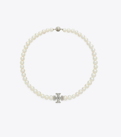 Tory Burch Moondance Pearl and Pavé Necklace - Tory Silver / Pearl / Crystal