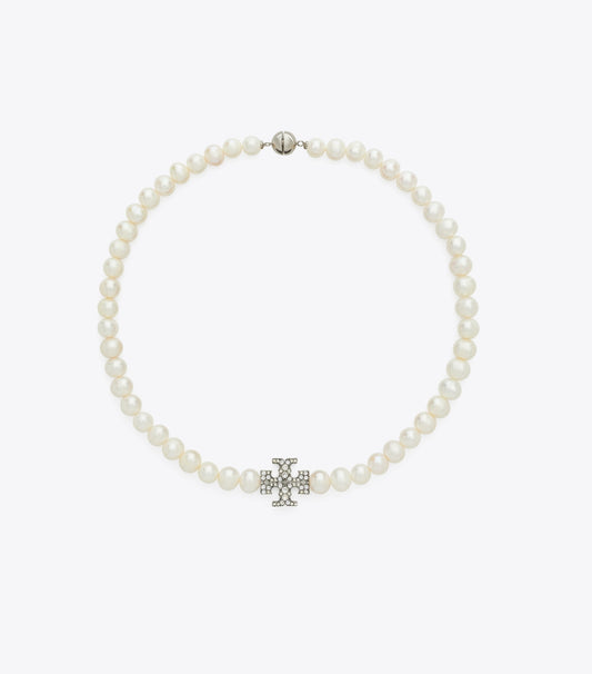 Tory Burch Moondance Pearl and Pavé Necklace - Tory Silver / Pearl / Crystal