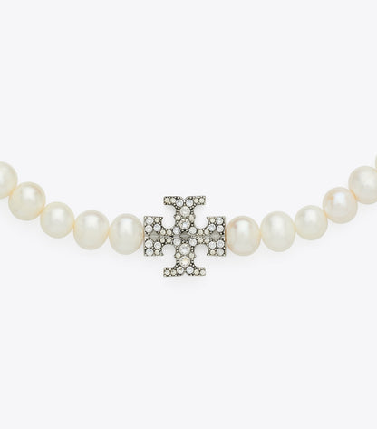 Tory Burch Moondance Pearl and Pavé Necklace - Tory Silver / Pearl / Crystal