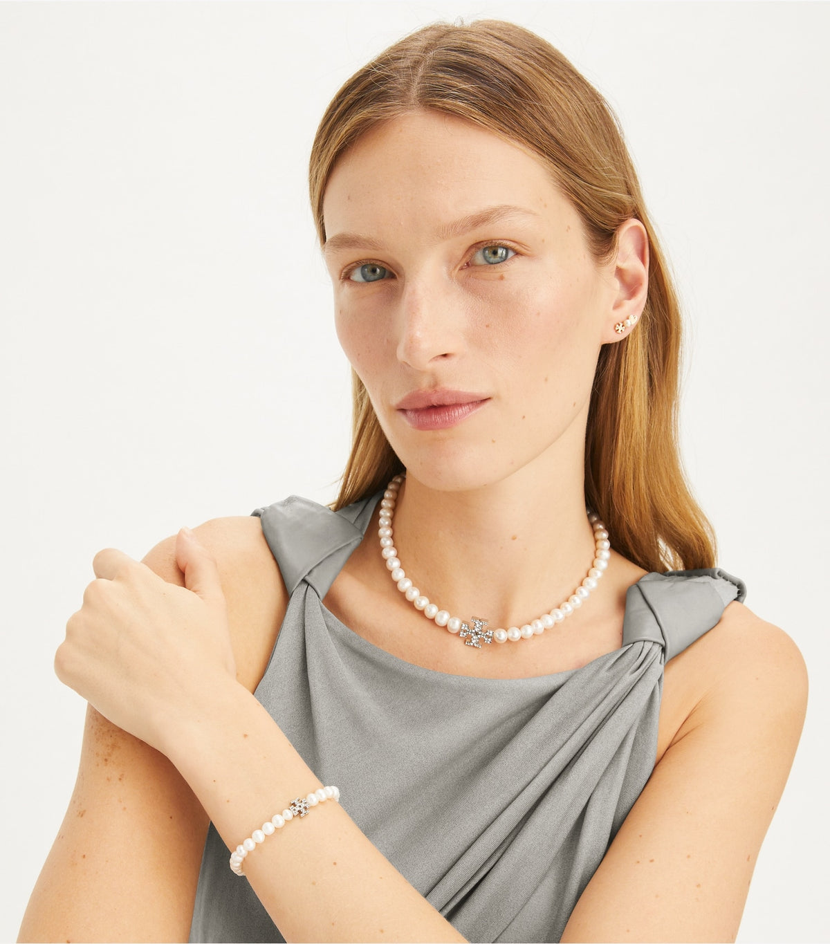 Tory Burch Moondance Pearl and Pavé Necklace - Tory Silver / Pearl / Crystal
