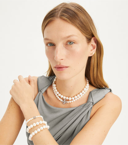 Tory Burch Moondance Pearl and Pavé Necklace - Tory Silver / Pearl / Crystal