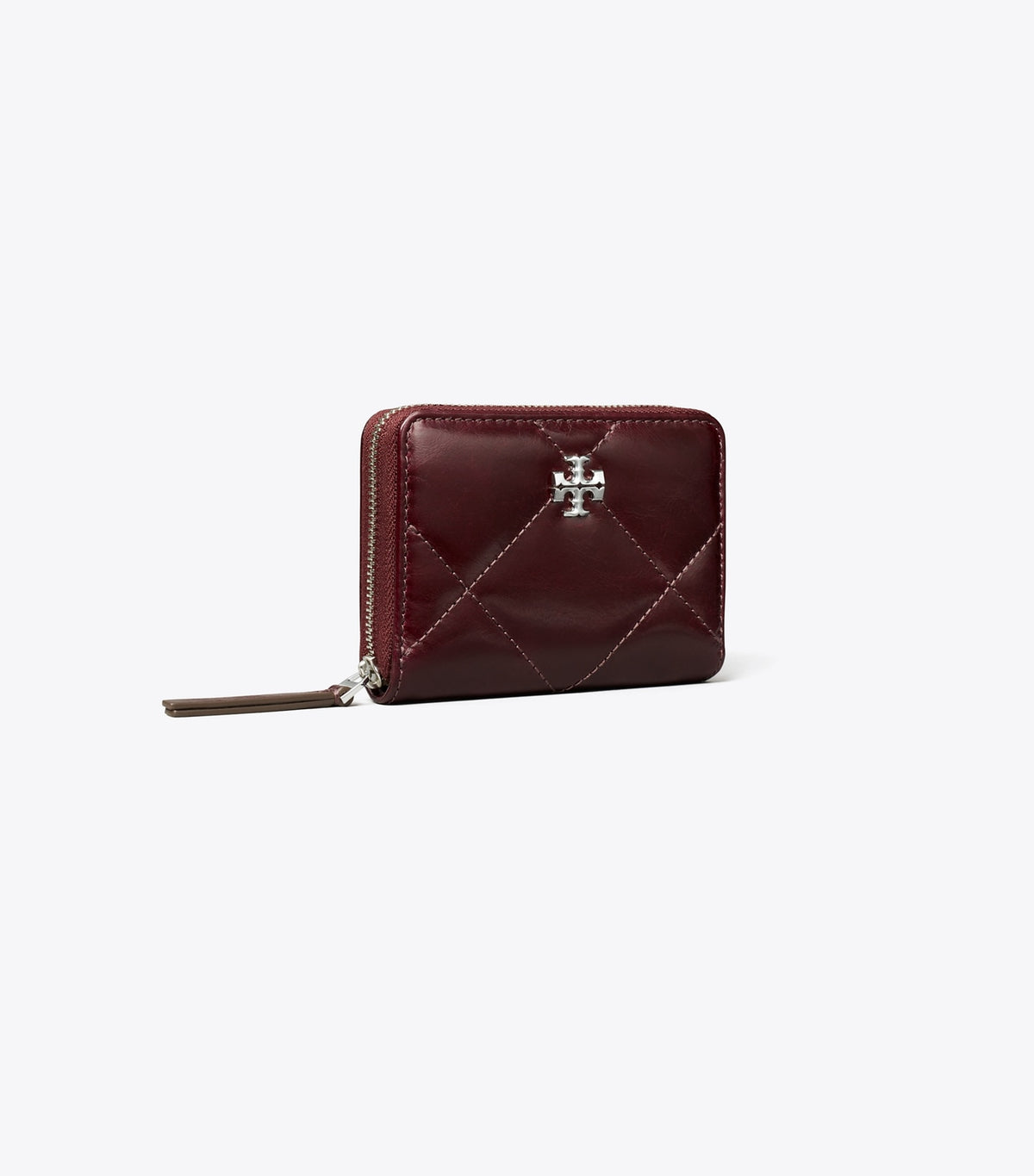 Tory Burch Small Kira Diamond Quilt Distressed Zip-Around Wallet - Dark Carmine