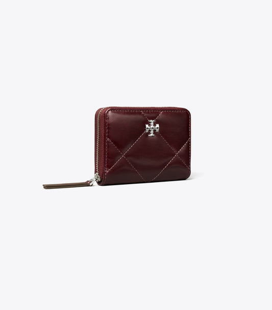 Tory Burch Small Kira Diamond Quilt Distressed Zip-Around Wallet - Dark Carmine