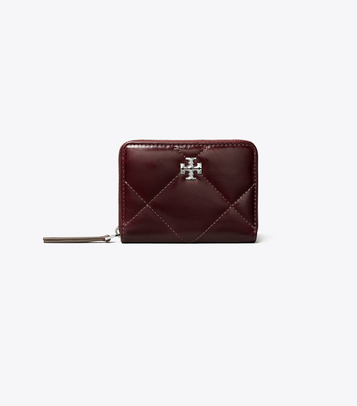 Tory Burch Small Kira Diamond Quilt Distressed Zip-Around Wallet - Dark Carmine