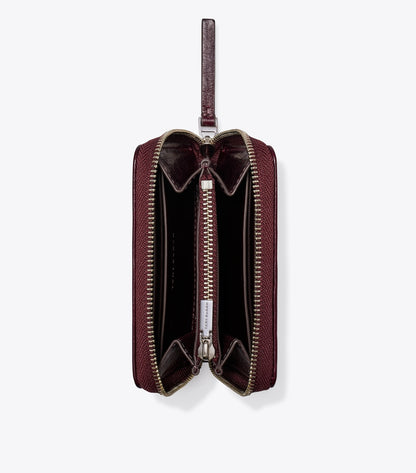 Tory Burch Small Kira Diamond Quilt Distressed Zip-Around Wallet - Dark Carmine
