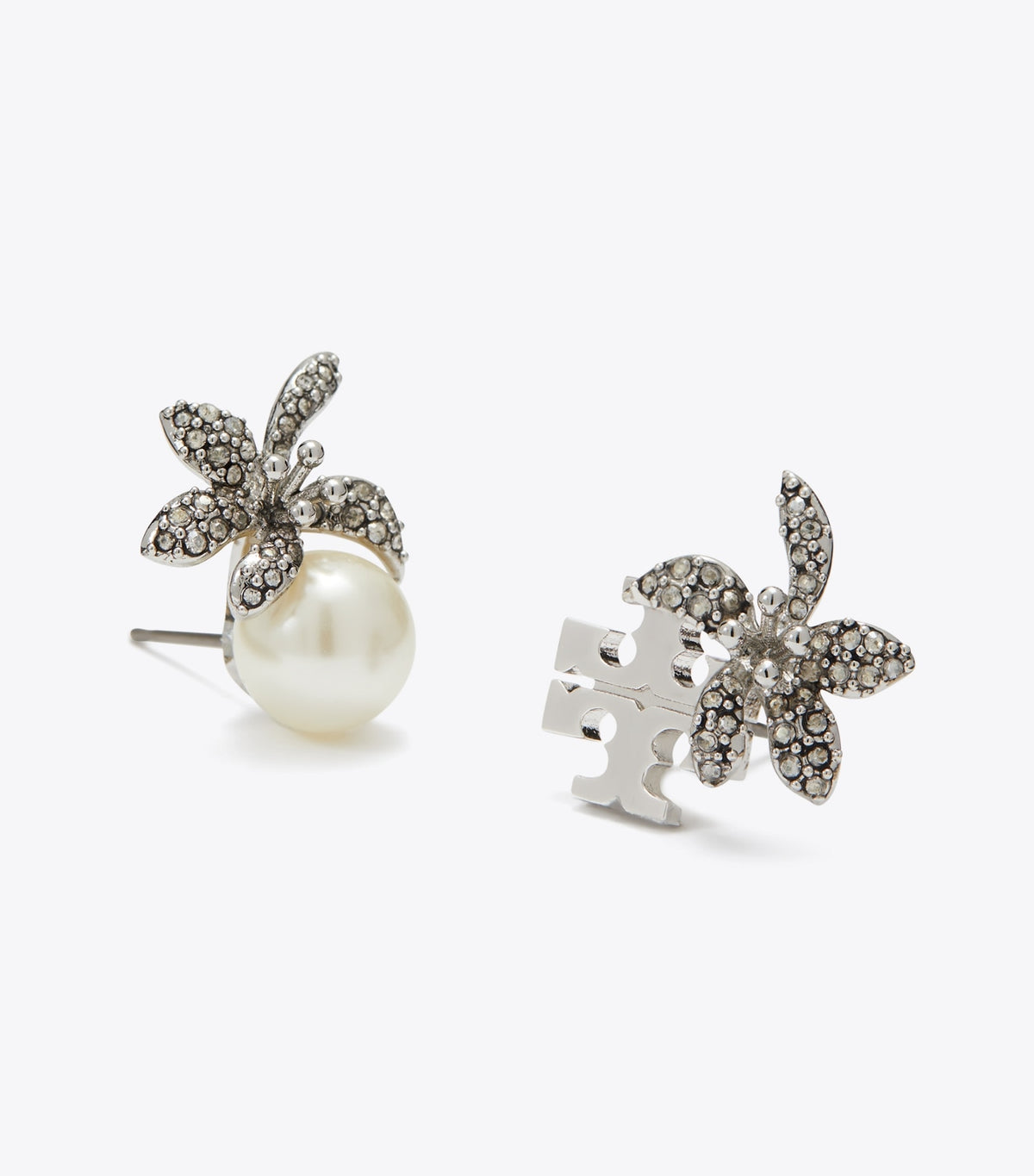 Tory Burch Moondance Pearl and Flower Stud Earrings - Tory Silver / Pearl / Crystal